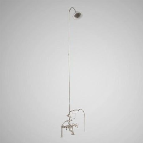 Traditional Deck-Mount Tub Faucet with Porcelain Hand Shower, Riser and Shower Head