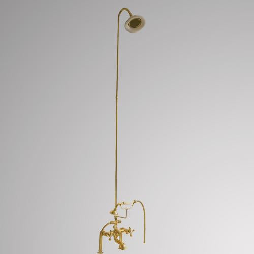 Traditional Deck-Mount Tub Faucet with Porcelain Hand Shower, Riser and Shower Head