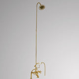 Traditional Deck-Mount Tub Faucet with Porcelain Hand Shower, Riser and Shower Head