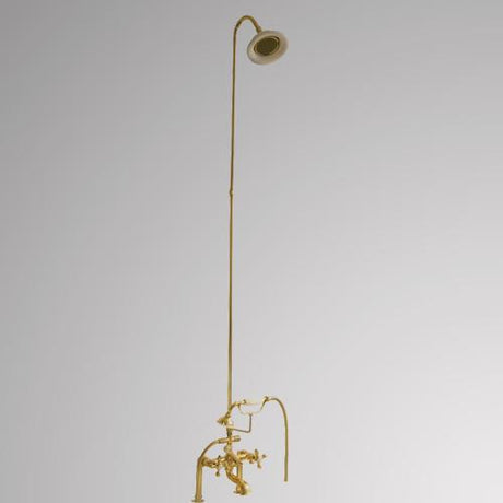 Traditional Deck-Mount Tub Faucet with Porcelain Hand Shower, Riser and Shower Head