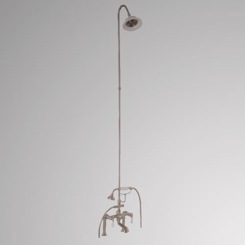 Traditional Deck-Mount Tub Faucet with Porcelain Hand Shower, Riser and Shower Head