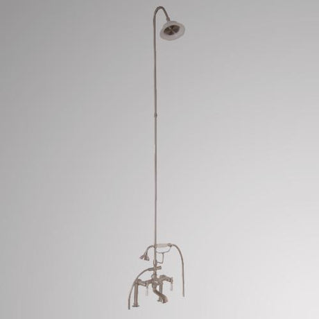 Traditional Deck-Mount Tub Faucet with Porcelain Hand Shower, Riser and Shower Head