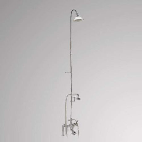 Traditional Deck-Mount Tub Faucet with Porcelain Hand Shower, Riser and Shower Head