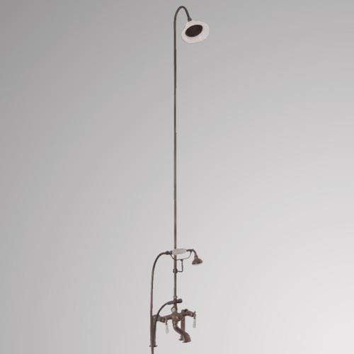 Traditional Deck-Mount Tub Faucet with Porcelain Hand Shower, Riser and Shower Head