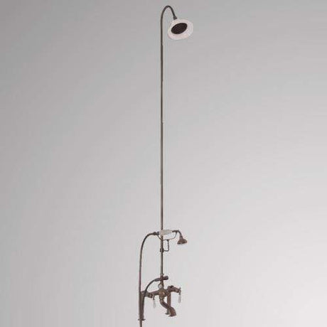 Traditional Deck-Mount Tub Faucet with Porcelain Hand Shower, Riser and Shower Head