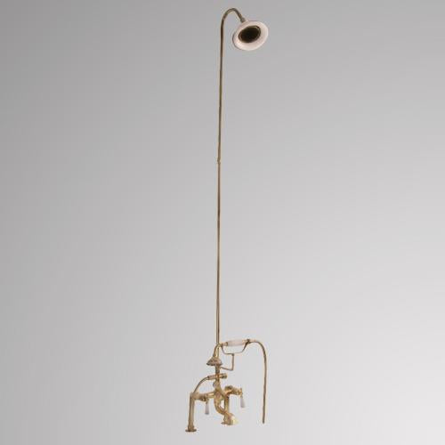 Traditional Deck-Mount Tub Faucet with Porcelain Hand Shower, Riser and Shower Head