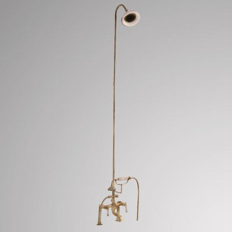 Traditional Deck-Mount Tub Faucet with Porcelain Hand Shower, Riser and Shower Head