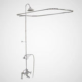 Traditional Deck-Mount Tub Faucet with Porcelain Hand Shower, Shower Rod, Riser and Shower Head