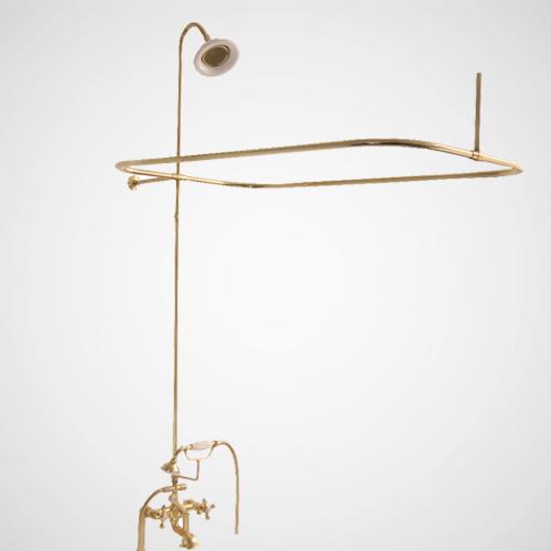 Traditional Deck-Mount Tub Faucet with Porcelain Hand Shower, Shower Rod, Riser and Shower Head