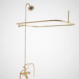 Traditional Deck-Mount Tub Faucet with Porcelain Hand Shower, Shower Rod, Riser and Shower Head