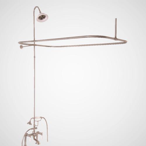 Traditional Deck-Mount Tub Faucet with Porcelain Hand Shower, Shower Rod, Riser and Shower Head
