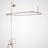 Traditional Deck-Mount Tub Faucet with Porcelain Hand Shower, Shower Rod, Riser and Shower Head