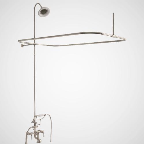 Traditional Deck-Mount Tub Faucet with Porcelain Hand Shower, Shower Rod, Riser and Shower Head